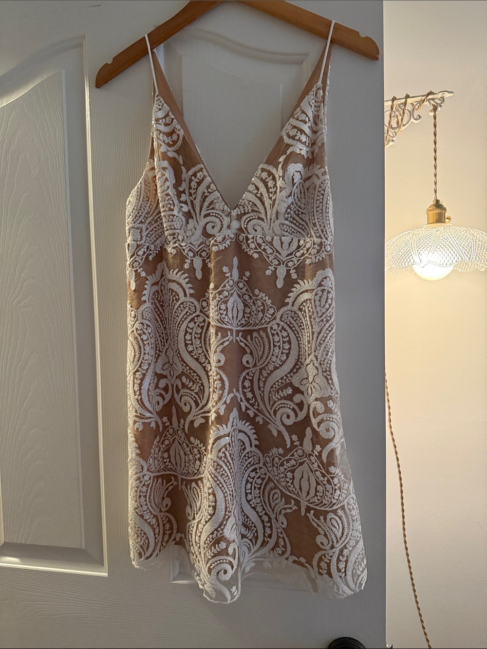 Free People Lace Slip Chemise in Cream & Tan